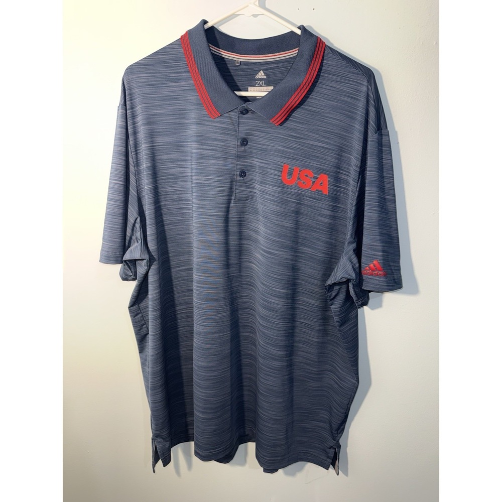 ADIDAS Men's Golf Polo Shirt Team USA Logo Blue Short Sleeve Golfer Size 2XL